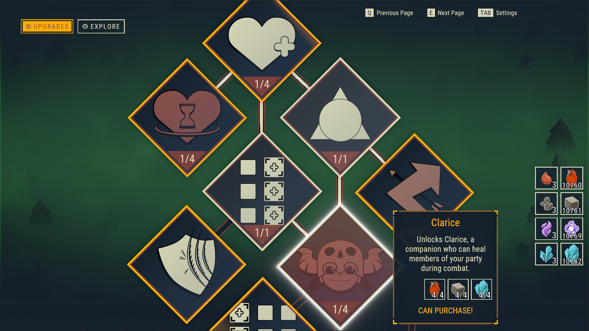 Upgrade tree — unlock companions and abilities